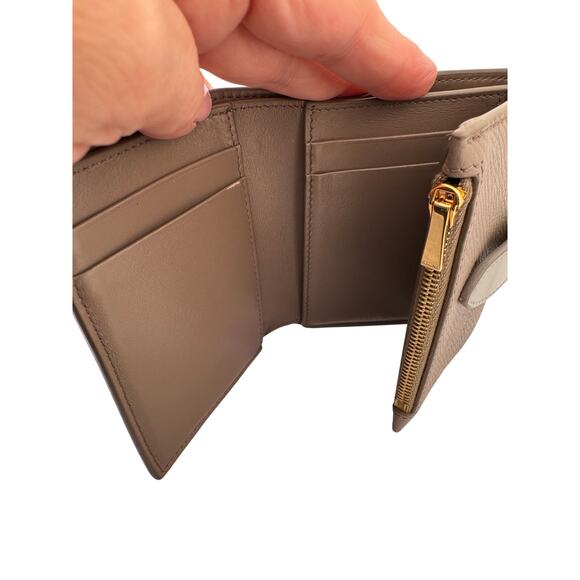 Celine Medium Strapped Bi-Fold Wallet in Grained Calfskin – Taupe & Light Grey - Picture 4 of 6